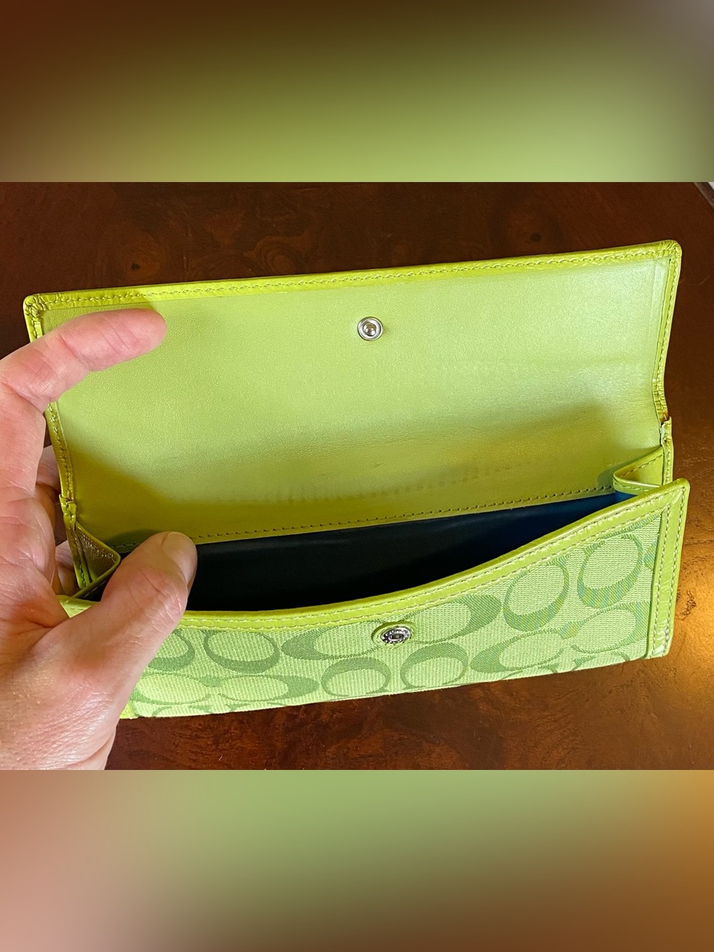Coach Lime Green Signature Turnlock Wallet   & Checkbook Cover - Picture 7 of 9